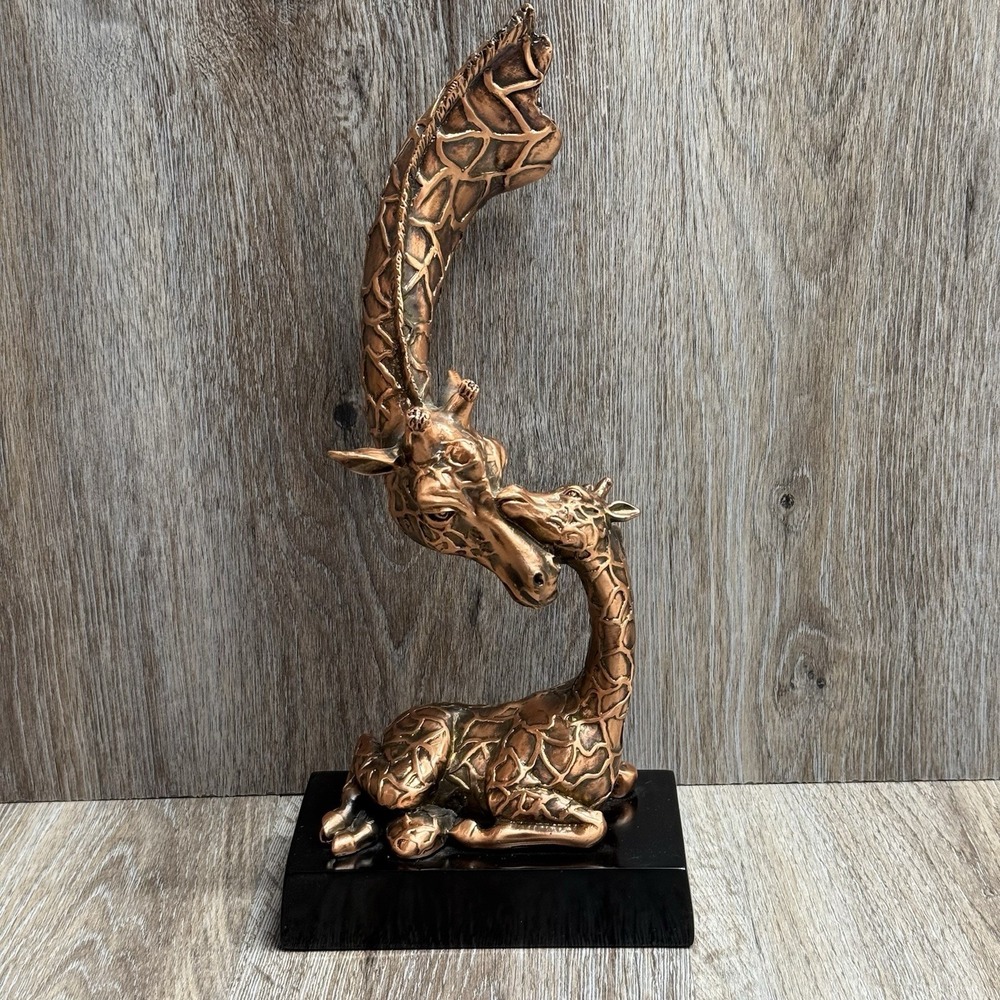 Giraffe Bronze Resin Figurine Mother and Calf Brown ~ 14" high 6.5 " wide